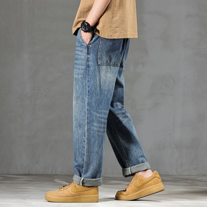 New Spring Jeans Men's Harlan Loose Trendy Brand American Retro Washed Double Craft Mid-waist Large Size Youth Eight-barrel Xiansen K11 Denim Shili_mkmklike.com