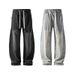 Vintage American-style Autumn Streetwear Washed Patchwork Curved Hem Jeans For Men And Women, Loose Fit, Plus Size,_mkmklike.com