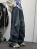 American Washed Workwear Jeans Men's Spliced Pleated Straight Wide Leg Trendy High Street Ruff Handsome Long Pants_mkmklike.com