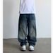 Vintage Distressed Carpenter Jeans For Men & Women - Relaxed Straight Leg Denim Pants With Raw Hem & Contrast Stitching_mkmklike.com
