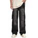 Men's Foreign Trade King Series Autumn Natural Whiskered Drape Jeans Washed Distressed Workwear Wide Leg Trousers_mkmklike.com