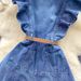 Design Sense V Neck Wood Ear Edge Stitching Single Breasted Waist Slimming Temperament Knee Length Denim Dress_mkmklike.com