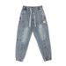 Harlan Tied Jeans Men's Loose American High Street Pants Trendy Versatile Ruffian Handsome Splicing Nine-point Casual Men's Pants_mkmklike.com