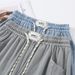 2026 New Women's Plus Size Summer Thin Elastic Wide-Leg Straight Pants With Tencel Washed Denim And Waist Cord_mkmklike.com