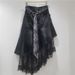 Asymmetrical Denim Midi Skirt With Lace Trim & Detachable Scarf Belt – High-Low Hem A-Line Skirt (S-XXL)_mkmklike.com