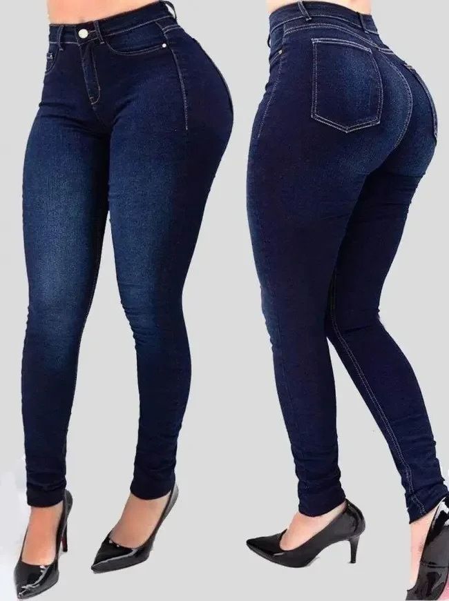 Women's High-Waisted Slim Fit Skinny Jeans Solid Color Elastic Casual Denim Jeans For Spring/Autumn Summer_mkmklike.com