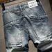 Men's Distressed Denim Shorts – American High-Street Vintage Washed 5-Inch Inseam (28-36) – Relaxed Fit & Artisan Fading For Streetwear Styling_mkmklike.com