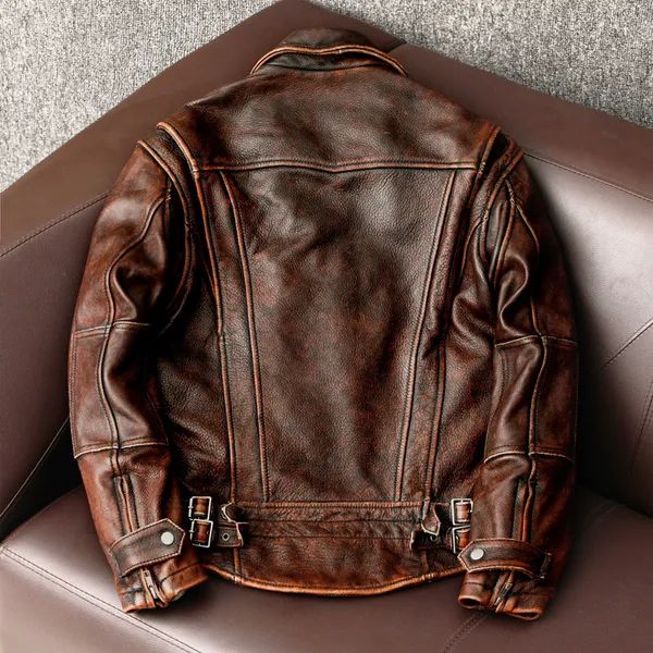Men Genuine Leather Jacket Vintage Brown 100% Cowhide Coat Man Slim Fashion Biker Clothing Asian Size S6XL M697 Drop_mkmklike.com