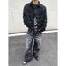 Vintage Washed Black Baggy Straight Jeans For Men - Retro Distressed Denim Pants With Cat Whiskers & Hand-Painted Details_mkmklike.com