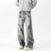 American Heavy Industry Tie-dye Jeans Men's Trendy Brand Ruffian Handsome Loose Wide-leg Pants Retro Old Scratched Ripped And Slightly Pulled Pants_mkmklike.com