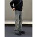 Haute Couture-Inspired Bootcut Jeans – Vintage Mud-Dyed Indigo With Slub Texture & Artisan Distressing, High-Low Hem For Runway-Ready Silhouette_mkmklike.com