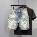 Men's Summer Denim Shorts - Trendy Plaid Patchwork Design, Loose Straight Fit, Casual 5-Inch Shorts For Streetwear & Daily Wear (Sizes 28-36)_mkmklike.com