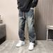 Men's Vintage Washed Relaxed-Fit Jeans – Distressed Denim Pants With Gradient Color & Rope Closure For Casual Streetwear_mkmklike.com
