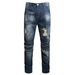 Men's Motorcycle Jeans Ripped Knee Holes Embroidered Denim Pants Mid Waist Straight Leg Long Fit Slight Stretch_mkmklike.com