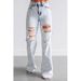 "Women's Distressed High-Waisted Flared Jeans – Vintage Washed Stretch Denim, Wide-Leg Loose Fit With Ripped Details, Comfortable Trousers"_mkmklike.com