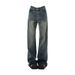 Women's Vintage High-Waisted Flared Jeans – Distressed Wide-Leg Denim Pants With Stretch (S-3xl, Blue/Black)_mkmklike.com