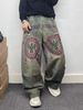 American Retro Printed Jeans Men's Loose Straight Wide-leg Pants Destroy The Trend Of Washing, National Style Trousers 2026 Tide_mkmklike.com