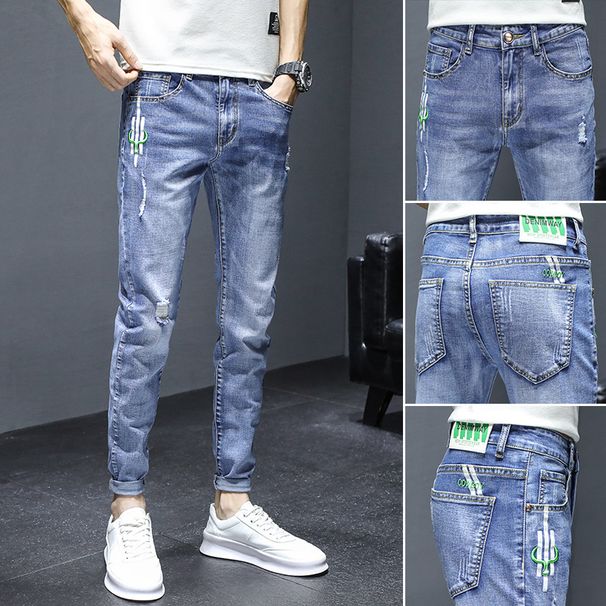 Men's High-End Stretch Jeans Dragon Embroidered Straight Leg Slim Fit Mid Waist Long Pants Summer Style Retro_mkmklike.com