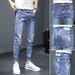 Men's High-End Stretch Jeans Dragon Embroidered Straight Leg Slim Fit Mid Waist Long Pants Summer Style Retro_mkmklike.com