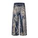 Unisex Oversized Streetwear Jeans Distressed Washed Denim Pants with Splatter Paint Effect Loose Fit Zip Fly Blue 100% Cotton_mkmklike.com