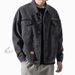 Men's Clothing Distressed Denim Jacket Oversized Streetwear Patchwork Coat With Multiple Pockets – Casual Loose Fit Washed Cotton Blend (Black/Blue)_mkmklike.com