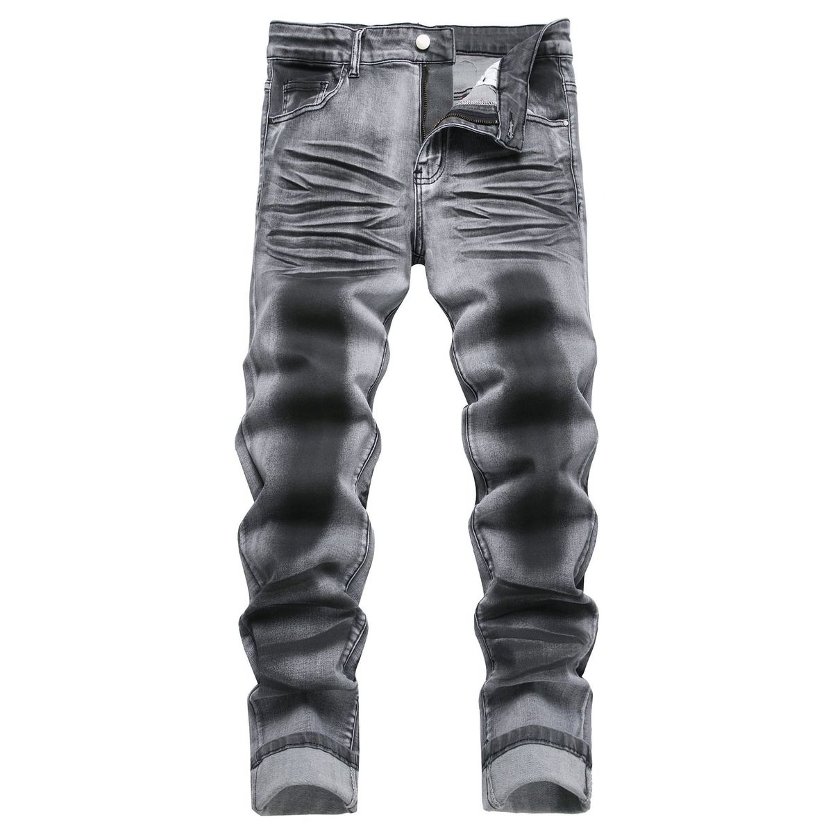 Men's Gray Graffiti Coated Stretch Jeans | Urban Artistic Denim Pants With All-Over Print_mkmklike.com