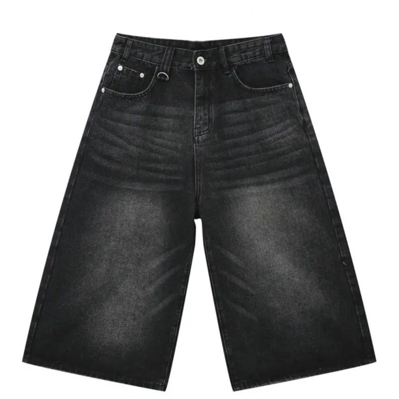 Retro Loose Wide Leg Straight Cropped Jeans Men's Design Hot Selling Denim Pants_mkmklike.com