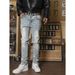 Men's Clothing Men's Distressed Washed High Street Skinny Jeans With Splash Print - Stretch Denim Casual Pants For Streetwear Fashion_mkmklike.com