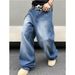 Men's Washed Straight-Leg Jeans – Classic Blue Denim Pants, Mid-Rise Casual Trousers For Streetwear (S-2XL)_mkmklike.com