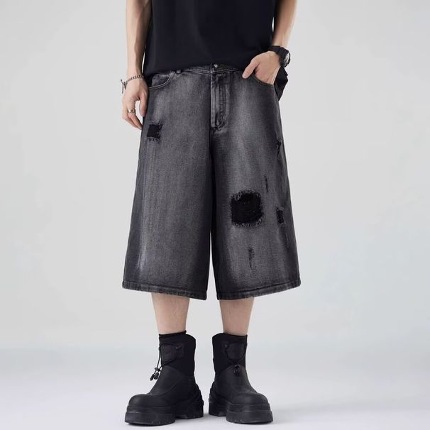 Men's Trendy Distressed Jeans Summer Washed Capri Pants Relaxed Stylish Artistic Fashionable Casual Denim Shorts_mkmklike.com