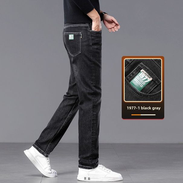 Thickened Jeans Men's Slim-Fit Straight Casual Elastic Pants Men's Pants_mkmklike.com