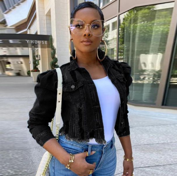 Women's Distressed Denim Jacket – Oversized Washed Cropped Streetwear Top With Raw Hem_mkmklike.com