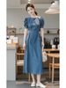 French Style Design Exquisite, Simple, Elegant. Long Skirt Has A High-End Feel And Super Beautiful. The Blue Denim Dress_mkmklike.com
