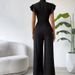 Women's stand-up collar ruffled wide-leg pants drape trousers women sleeveless jumpsuit casual pants pants women summer_mkmklike.com
