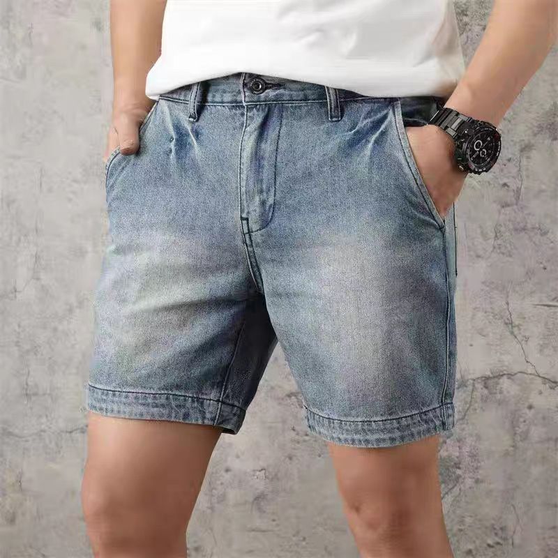 Men's Retro Slim Fit Denim Shorts - Vintage Workwear Style, Comfortable Cotton Fabric, Straight Leg Casual Summer Shorts For Men_mkmklike.com