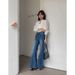 Women's Clothing Retro High-Waisted Flared Jeans For Women – Stretch Denim Bootcut Pants With Floor-Length Hem (Blue, S-L)_mkmklike.com