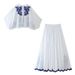 Women's ClothingFashion Contrast Embroidered Shirt + Skirt Set Women_mkmklike.com