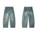 Men's Retro Embroidered Straight Leg Jeans Loose Fit American High Street Style Trendy Cool Deconstructed Trousers_mkmklike.com