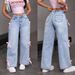Women's Clothing Y2K Street Style Bow Collage Washed Jeans Loose Straight Wide Leg Trousers For Women Fashion_mkmklike.com