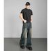 Folded Slightly Pulled Jeans Men's Straight Loose Wide-leg American High Street Pants Trendy Versatile Washed Retro Trousers_mkmklike.com