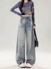 American Retro Ripped Jeans For Women, 2025 Spring New Style, Petite Straight-leg, Floor-length, Loose Wide-leg Pants_mkmklike.com