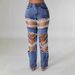 Women's Pearl Embellished Ripped Jeans - Stretch Wide Leg Denim Pants, Vintage Washed Loose Fit For Streetwear & Casual_mkmklike.com
