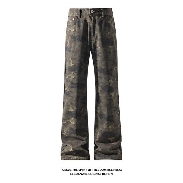 American-style High Street Cool Distressed Street-style Flared Camouflage Pants, Autumn Loose Plus-size Slimming Jeans_mkmklike.com