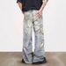 Men's Clothing Jeans Men's Summer Retro Print Trendy Wide Leg Straight Pants_mkmklike.com