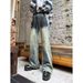 American Style High Street Niche Gradient Contrasting Design Jeans For Men's Summer New Washed Micro Flared Pants_mkmklike.com
