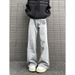 "Men's High Street Washed Jeans – Distressed & Deconstructed Straight-Leg Pants With Artistic Prints | Micro Flare & Avant-Garde Denim"_mkmklike.com