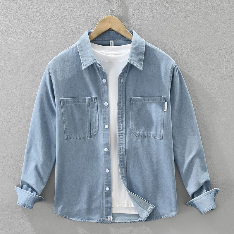 Retro Denim Long Sleeved Shirt, New Fashionable And Versatile, Artistic And Casual Loose Top, Men's Clothing_mkmklike.com