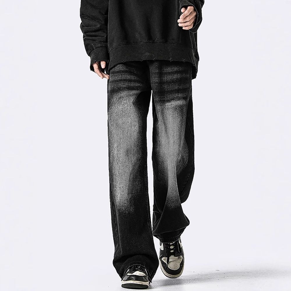 Men's Clothing New Retro Old Washed Handsome High Street Loose Straight Casual Trousers_mkmklike.com