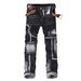 Men's Straight Leg Slim Fit Elastic Pants With Irregular Splicing, Fashionable Multi Craft Jeans, Trendy And Nostalgic Men's Pants (excluding Belt)_mkmklike.com