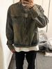 Men's Clothing Washed And Distressed Yellow Mud Dyed Retro Blue Zipper Denim Jacket Cool And Street Friendly Loose Versatile Jacket Top_mkmklike.com